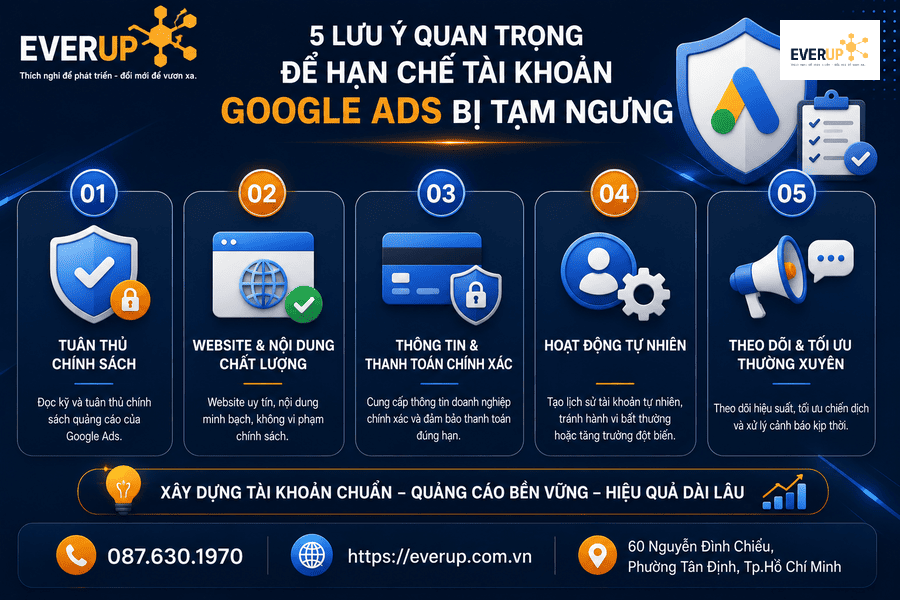 5 lưu ý quan trọng giúp hạn chế tài khoản Google Ads bị tạm ngưng
