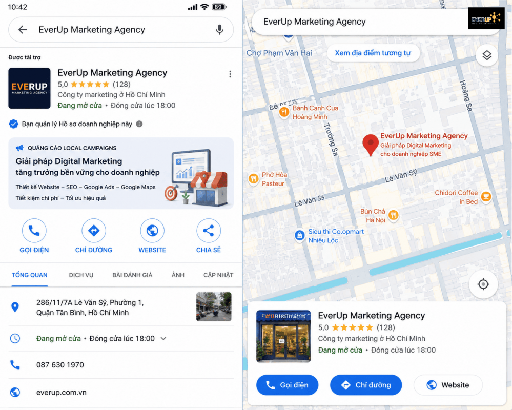 Giao diện quảng cáo Google Ads địa phương Local Campaigns hiển thị trực tiếp trên Google Maps
