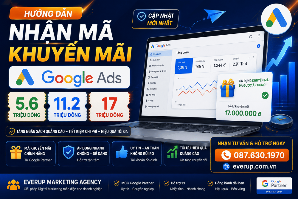 Hướng Dẫn Nhận Mã Khuyến Mãi Google Ads 5.6M, 11.2M, 17M Cập Nhật Mới Nhất