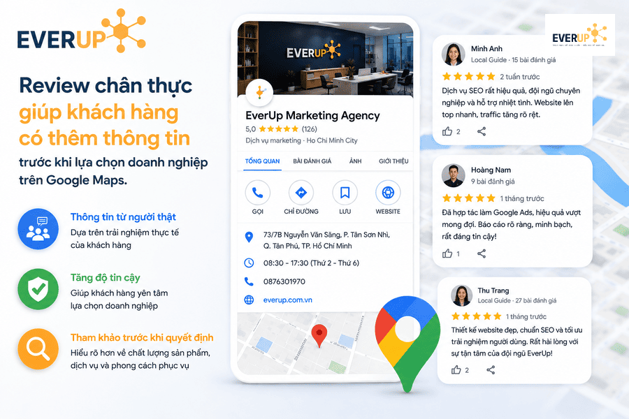 Khách hàng để lại đánh giá cho doanh nghiệp trên Google Maps